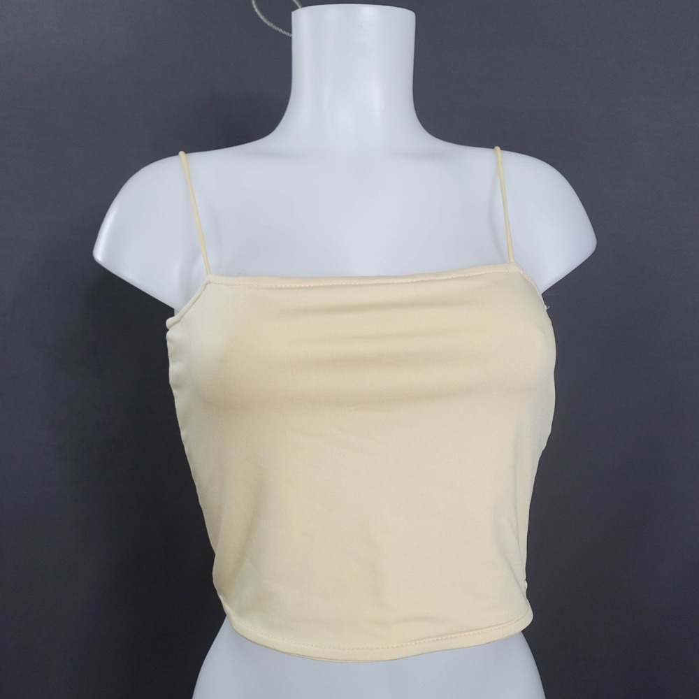 Womens Top Medium Cream Cami Tank Cropped Y2K Stretch Minimalist Neutral Basic